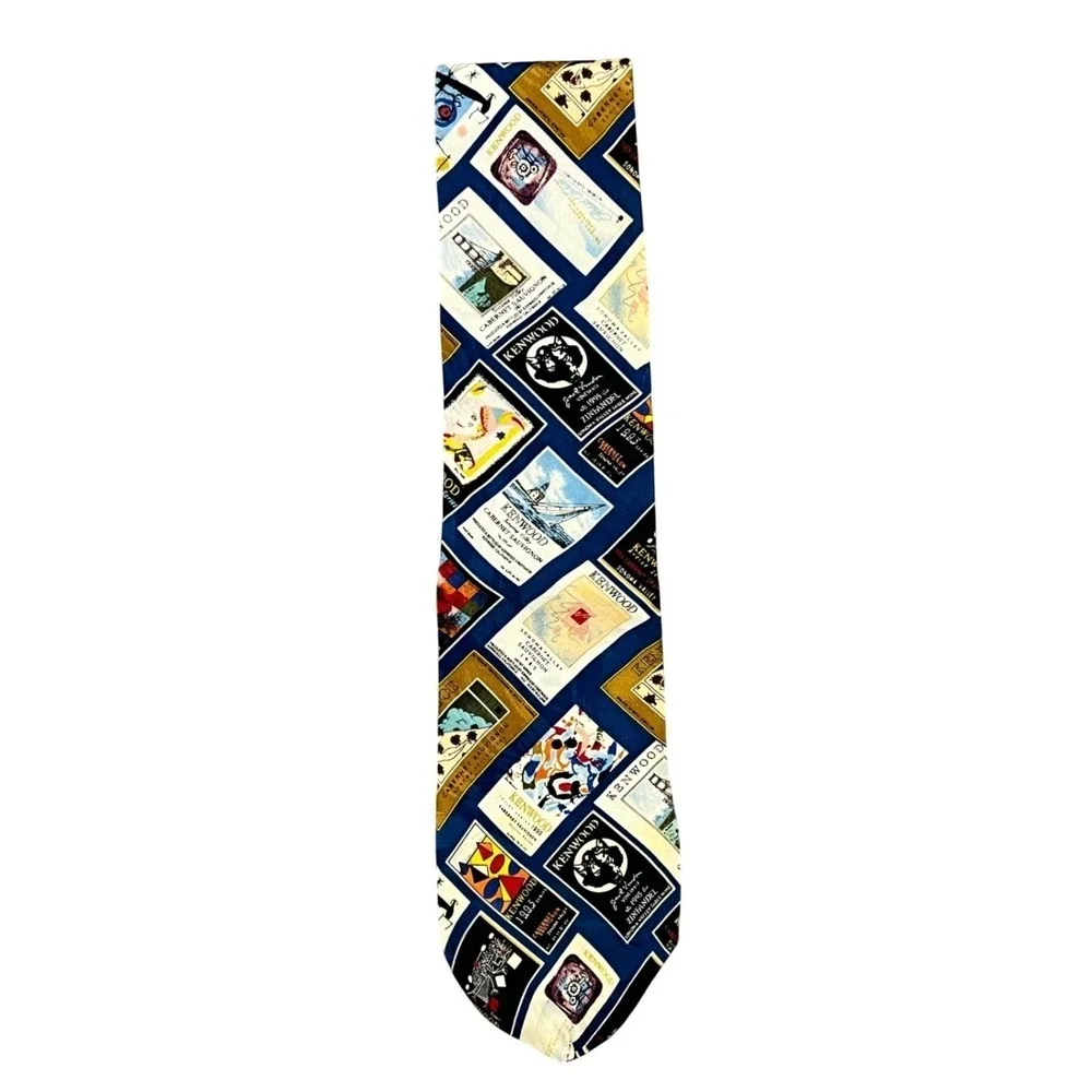 Kenwood Vineyards Silk Tie Wine Label Print Mens 57